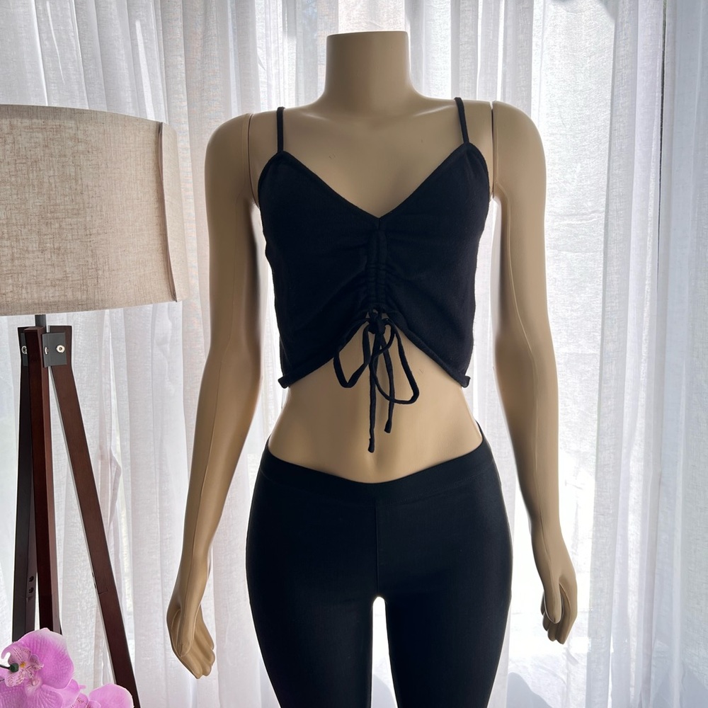 Women’s Black Aster Crop Tank Top Size M Medium Spaghetti Strap Adjustable